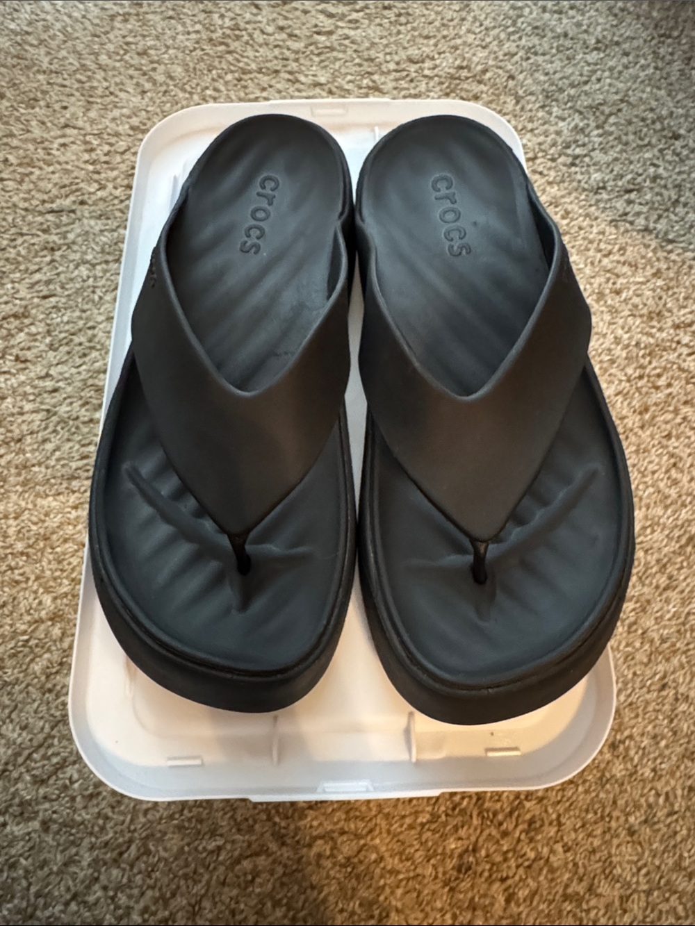CROCS Black Platform Thong Sandals